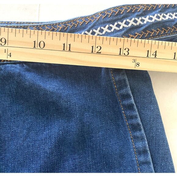 Free People Dream Away Embroidered Denim Wrap Mini Skirt Aztec Cotton Sz 8 - Picture 6 of 11